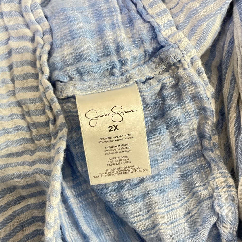 Jessica Simpson Blue White Striped Cold Shoulder Smocked Top 2X Womens Plus Size - Picture 6 of 7